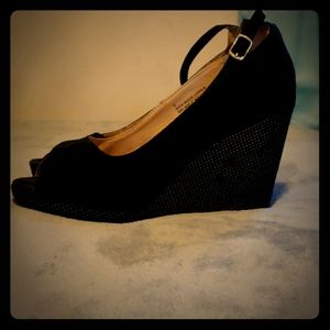 NWOT  Torrid brand black suede wedged heels.